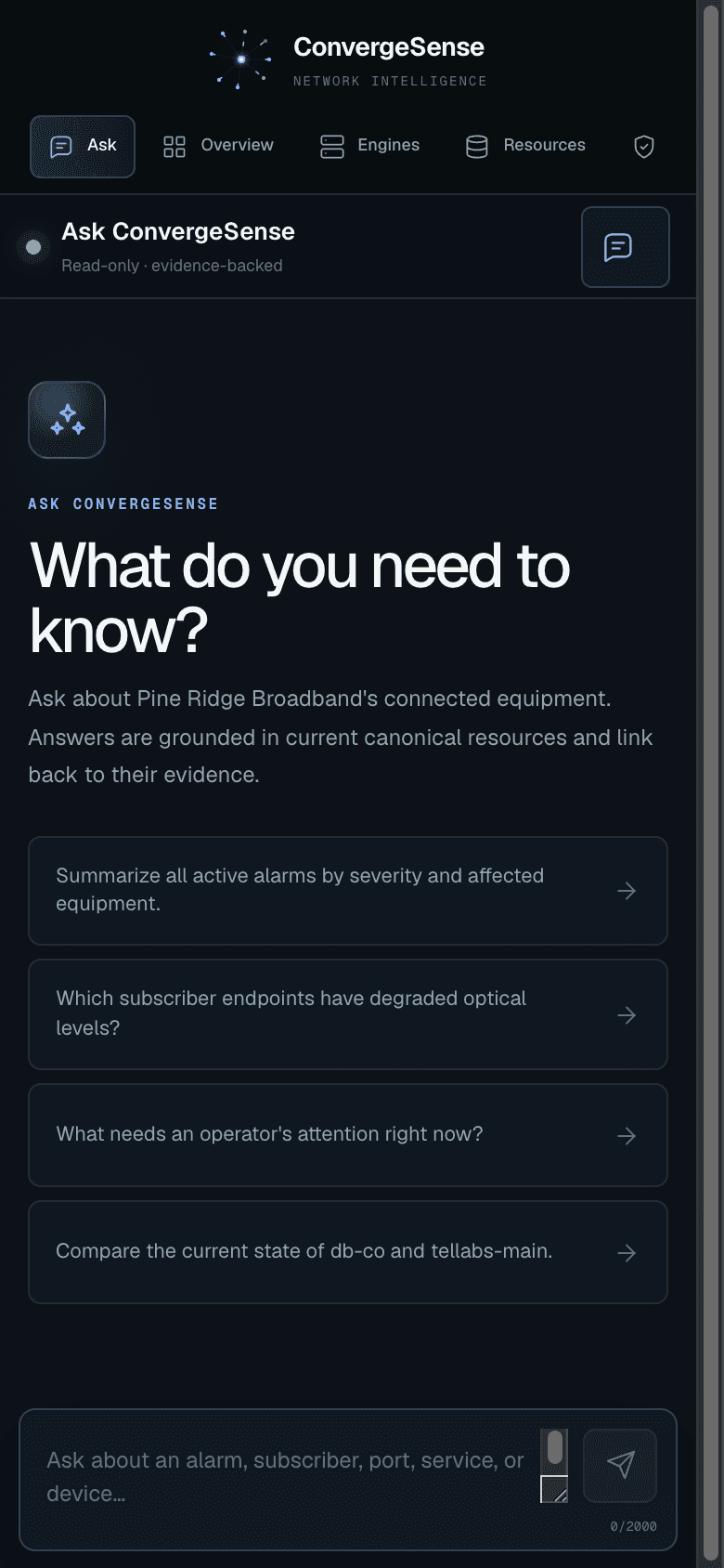 Ask ConvergeSense question starters in the mobile technician experience